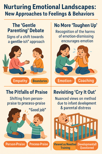 Infographic on modern parenting: nurturing emotions, gentle parenting, and emotion coaching.