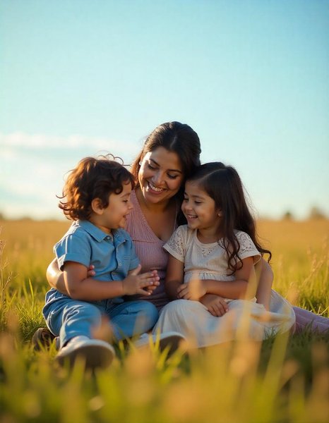 mother enjoying quality time outside in field